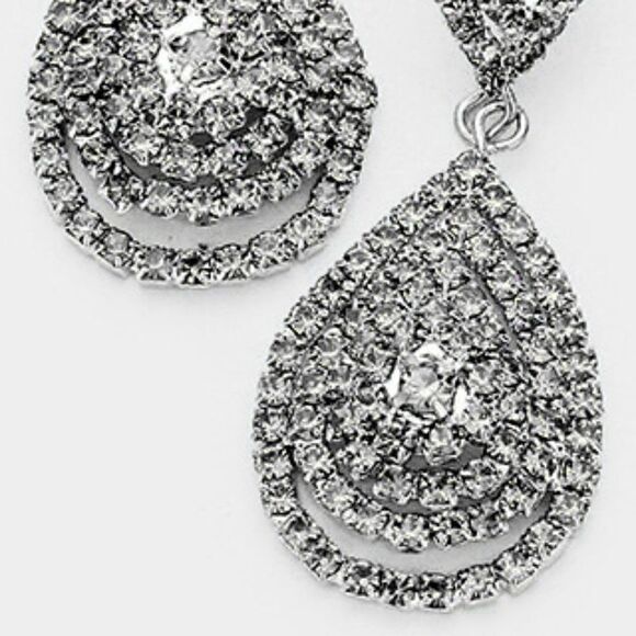 Double Teardrop Black Crystal Evening Earrings by BLUE ICE - Picture 2 of 5